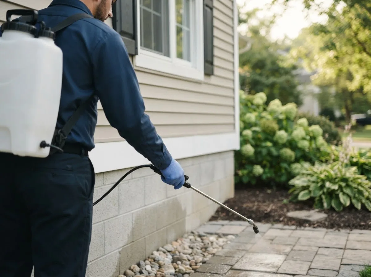Pest control technician inspecting a home in North Stonington, CT